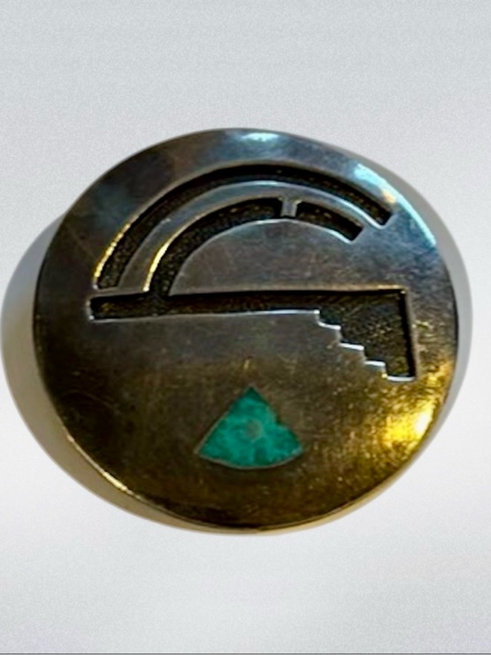 VTG Post WWII Era Native American Hopi Water Wave Design Turquiose Inlay Brooch